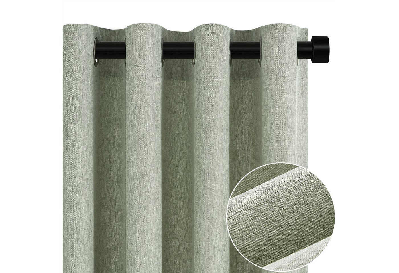 Topfinel Vorhang Grün Wohnzimmer Leinenoptik Vintage Ösenvorhang Halbtransparent, Voile Ösen Gardinen Salbeigrün 140x145cm 2er Set Schlafz Balkon von Topfinel