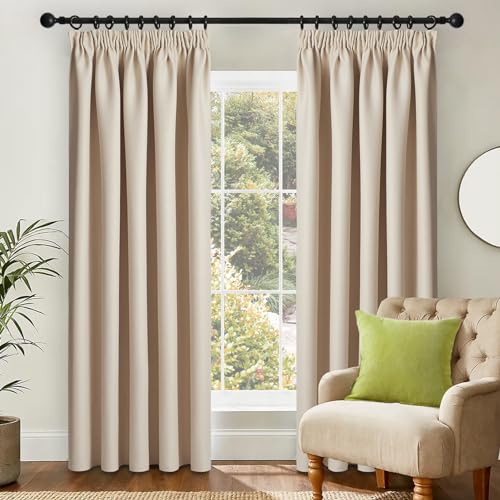 Topfinel Vorhang Blickdicht Gardinen mit Kräuselband Thermovorhang Kälteschutz Vorhänge Beige 2er Set 225x140cm Deko Schlafzimmer Balkontür von Topfinel