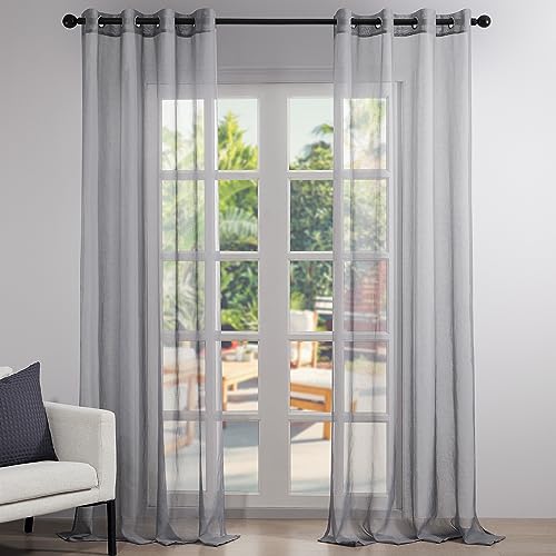 Topfinel Voile Vorhänge Leinenstruktur mit Ösen Lichtdurchlässig Einfarbig für Fenster Wohnzimmer Schlafzimmer Moderne und Elegante Gardine 2er Set je 240x140cm (HxB) Dunkelgrau von Topfinel