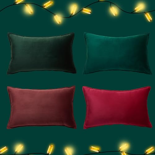 Topfinel Weihnachten Kissenbezug 30x50 cm grün und rot 4er Set Samt Kissenbezüge Kissenhülle Dekokissen sofakissen deko für Sofa Schlafzimmer Wohnzimmer Geschenk flauschig von Topfinel