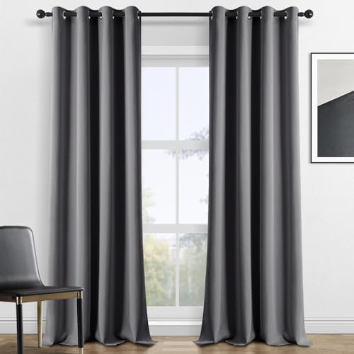 Gardinen Grau Blickdichte Vorhang Mit Ösen Verdunklungsvorhänge Fenster Blackou Curtains Sonnenschutz Outdoor Vorhang Terrassentür Balkontür, 2er Set, H 240 x B 140 cm von Topfinel