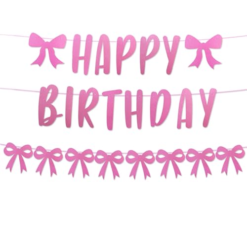 Rosa Schleife Happy Birthday Banner, Glitzer Kokette Schleife Geburtstagsgirlande für Mädchen Schleife Geburtstagsparty Babyparty Brautparty Junggesellinnenabschied Dekorationen Rosa Schleife Happy Birthday Banner, Glitzer Kokette Schleife Geburtstagsgirlande für Mädchen Schleife Geburtstagsparty Babyparty Brautparty Junggesellinnenabschied Dekorationen von Topfunyy