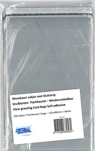 100 Flachbeutel/Kartenhüllen f. A6-Karten 18+3 x 12,5 cm NEU: wieder verschließbar! von Tophobby