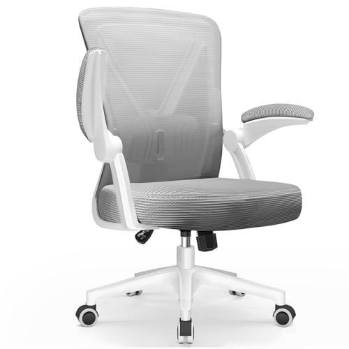 Topiake Bürostuhl, Schreibtischstuhl Ergonomisch mit Einstellbarer Lendenstütze, Klappbaren Armlehnen, Drehstuhl mit Wippfunktion, Höhenverstellbarer Schreibtischsessel, Bürostuhl 150kg, Grau von Topiake