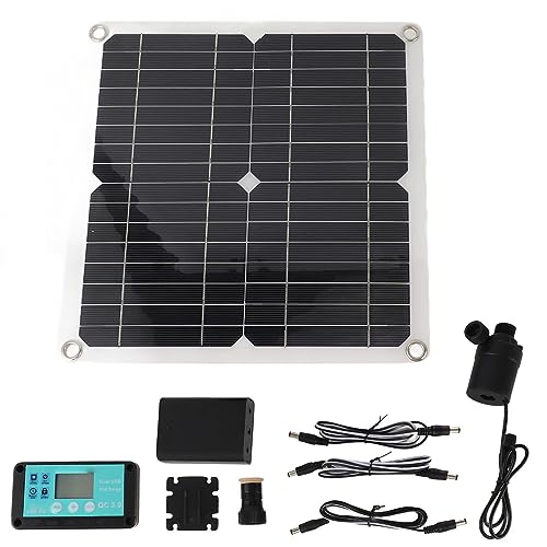 50 W Solarpanel 22 W Springbrunnen Pumpen Set, Solar Brunnen Wasserpumpen Set mit Batteriekasten und Zeitsteuerung, Solarpanel Tauchpumpe für Kleinen Teich, Garten von Topiky