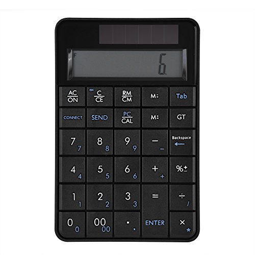 Topiky Drahtlose numerische Tastatur, multifunktionale Solarenergie 2-in-1 29-Tasten Ziffernblock und Taschenrechner mit klarem LCD-Display für Office von Topiky