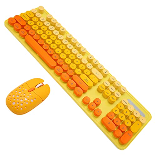 Topiky Kabellose Tastatur und Maus-Kombination, Retro-Punk-Tastatur, Geräuscharme 2,4-G-Tastatur mit Einfacher Bedienung und 3 DPI Einstellbarer Gaming-Maus für Office-Gaming (Mischfarbe Gelb) von Topiky