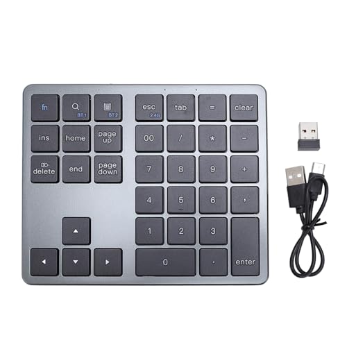 Topiky 35 Tasten Bluetooth Number Pad für Laptop, Wiederaufladbare 2,4 g drahtlose Zahlen Tastatur, Numerische Tastatur für Multi Geräte, Tragbare Financial Accounting (Grau schwarz) von Topiky