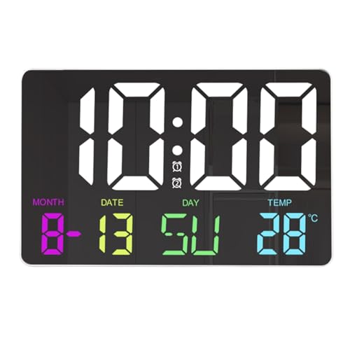 Topiky Digitale Wanduhr mit Großem Display, 25 X 2,5 X 16 cm, LED Wanduhr, RGB, Bunt, Einstellung der Helligkeit in Fünf Geschwindigkeitsstufen, LED Kalendertemperatur, Großer Digitaler von Topiky