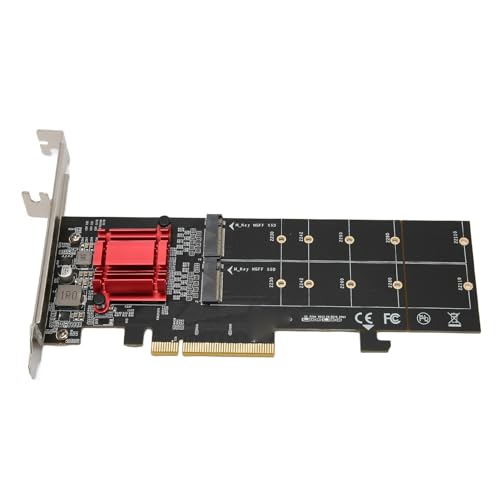 Topiky Dual M.2 PCIe SSD Adapterkarte, Dual NVMe SSD auf PCI Express 3.1 X8 X16 Karte, M.2 PCIe NVMe Adapter mit PCIe Bifurcation Funktion, Unterstützt 2230 2242 2260 2280 22110 von Topiky