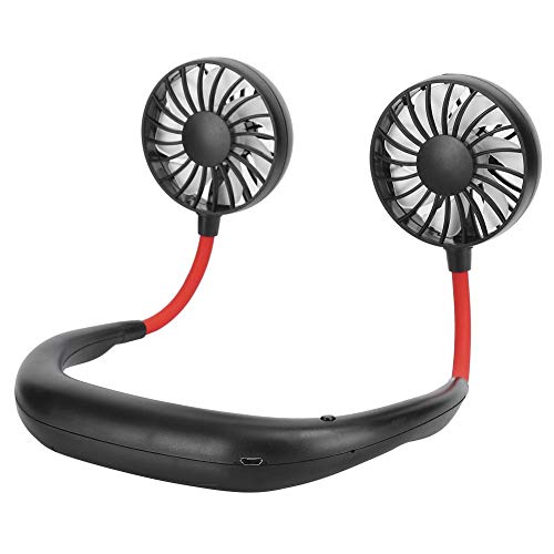 Topiky Tragbarer Lazy Hanging Neck USB-Lüfter, persönlicher Freisprech-Neckband-Lüfter mit 3 Geschwindigkeiten 4-12 Stunden Arbeitszeit für Büro-Heimreisen(Schwarz Rot) von Topiky