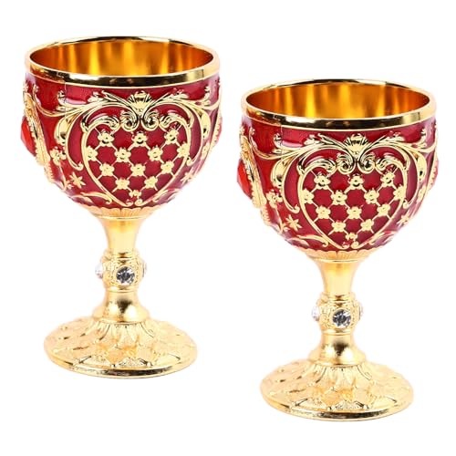 Topiky Weinglas Im Vintage-Stil, Weingläser mit Stiel für Rot- und Weißwein, Elegante Dekorative, Bruchsichere Weingläser, 2 Stück (Goldrot) von Topiky