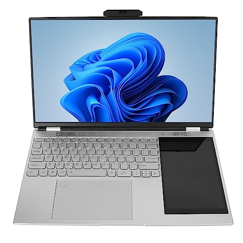 Topiky Win 11 Doppelbildschirm Laptop 15,6 Zoll, HD IPS 1920 X 1080 Laptop Computer, für Intel Celeron N5105 Bis zu RWD 2,9 GHz mit 7 Zoll IPS Bildschirm, Tastatur mit (16 GB + 1 TB) von Topiky