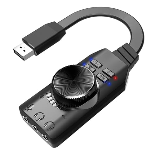 Topiky USB Soundkarten Adapter, Externe 7.1 Kanal Soundkarte, Stummschalttaste, Lautstärkeregelung, Externer Audio Soundkarten Adapter für PC, Laptop, Headset für Win für OS X von Topiky