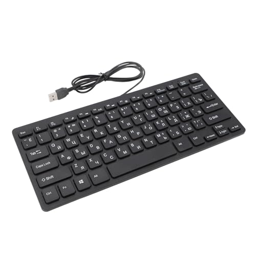 Ultraschlanke Tastatur mit 78 Tasten, Russische oder Arabische Kabelgebundene Tastatur in Voller Größe, Kompakte USB Tastatur, Business Tastatur für Computer Desktop PC (Russisch) von Topiky