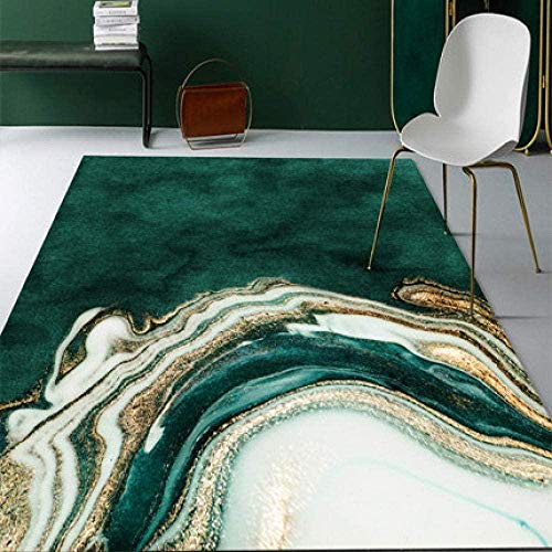 Topinged Teppich abstrakte Grafik Tatami waschbar, für Wohnzimmer Schlafzimmer Nachttisch Couchtisch rutschfeste Bodenmatte Weißgrün Gold-200 x 300 cm von Topinged