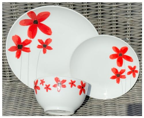 Topkapi 12-tlg Tafelservice/Frühstücks-Set Wilko │ Für 4 Personen │ Dekor TK-1021 │ Spülmaschinengeeignet │ Mikrowellengeeignet │ Echtes Porzellan mit wundervollem Blumendekor von Topkapi