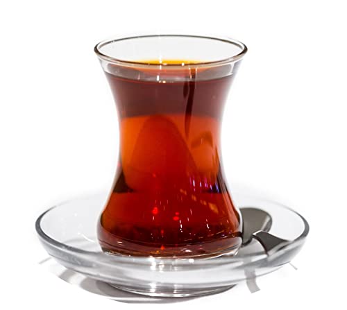 Topkapi - 18-tlg Türkisches Tee-Set Arzu-Sultan für 6 Personen │ 6 Teegläser, 6 Untersetzer und 6 Teelöffel │ Komplett-Set │ Teegläser mit Taille │ Versandsicher gepackt von Topkapi