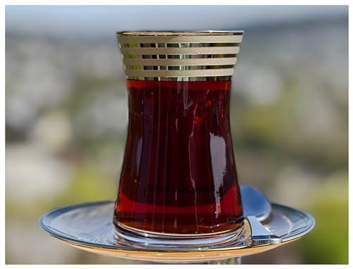 Topkapi - 18-tlg Türkisches Tee-Set Gold Meryem Hatun Sultan, 6 Teegläser, 6 Untersetzer, 6 Teelöffel, Komplett-Set mit Golddekor, tolles Geschenk-Set von Topkapi