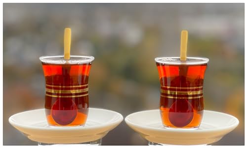 Topkapi - 18-tlg Türkisches Tee-Set Rayan-Sultan mit Golddekor │ 6 Golddekor Teegläser, 6 Porzellan Untersetzer, 6 Gold Teelöffel │ tolles Geschenk-Set von Topkapi