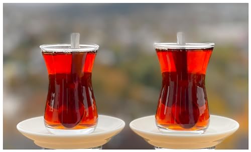 Topkapi - 18-tlg Türkisches Tee-Set Shakira Bayan │ 6 große Teegläser (XL Größe), 6 Porzellan Untersetzer (2. Wahl), 6 Teelöffel (INOX) │ für 6 Personen von Topkapi