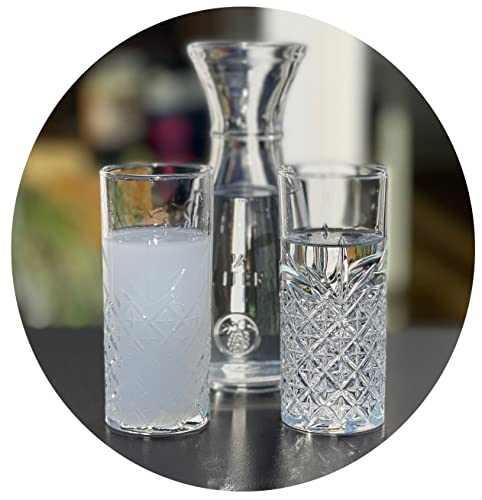 Topkapi 200.373-3-TLG Gedeck-Set aus Glas für Raki/Ouzo “Bodrum”, 2 Original Raki Ouzo Gläser im Kristall-Look und eine Karaffe, Raki Genuss aus Leidenschaft von Topkapi