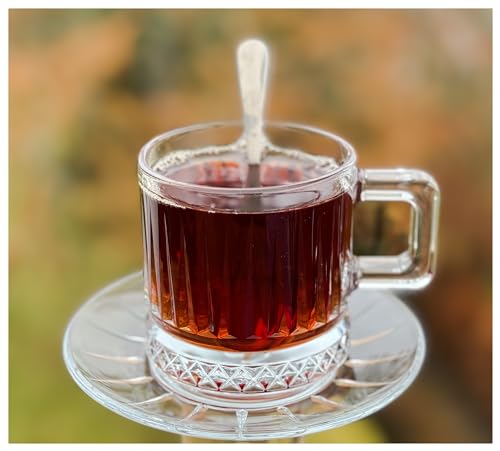 Topkapi - 6-tlg Türkisches Tee-Set Asya-Sultan für 2 Personen │ 2 Glas-Becher, 2 Untersetzer und 2 Löffel │ Sen & Ben Serie │ Glas mit Kristall-Design │ Wundervoll für Tee, Cappuccino, Kaffee von Topkapi
