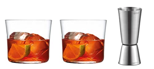 Topkapi Bar & Lounge 251.150 Negroni Gläser 3-tlg Cocktail Set Falco - Fabelhaft für Negroni, 295 ml, Genuss pur, Bleifreies Kristallglas, inklusive Double Jigger zum Mixen von Topkapi