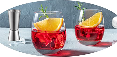 Topkapi Bar & Lounge 251.152 Negroni Gläser 3-TLG Cocktail Set Enrico – Fabelhaft für Negroni, 465 ml, Genuss pur, inklusive Double Jigger zum Mixen von Topkapi