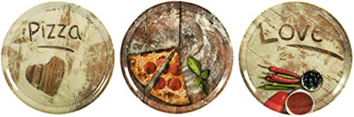 Topkapi Pizzateller-Set Pizza-Amore - 3 Stück große Pizzateller Ø ~31,5 cm mit Komplett Dekor Volldekor Herz Pizza Love Amore, Keramik von Topkapi