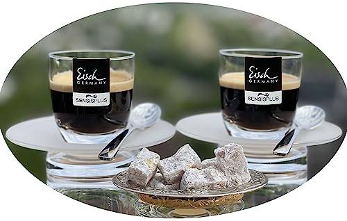 Topkapi elite 251.224 Espresso Set Kochs Ecke I 2 Stück Espresso Gläser mit SensisPLUS I 2 Satinierte Untersetzer I 2 Edelstahl Löffel I Spülmaschinenfest I Bleifreies Kristallglas I Made in Germany von Topkapi