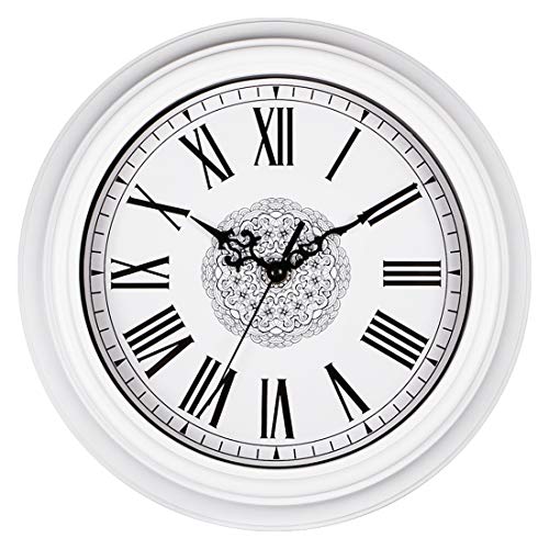 Topkey 30cm Wanduhr Ohne Tickgeräusche Vintage Wanduhren Für Wohnzimmer, Küche, Schlafzimmer, Home - Weiß von Topkey