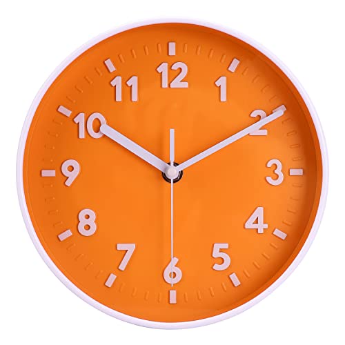 Topkey 8 Inch Silent Wall Clock Easy Readable Big Numbers Non Ticking Round Stylish Modern Clock Decorative for Kitchen Home Dining Room and Office-Orange von Topkey