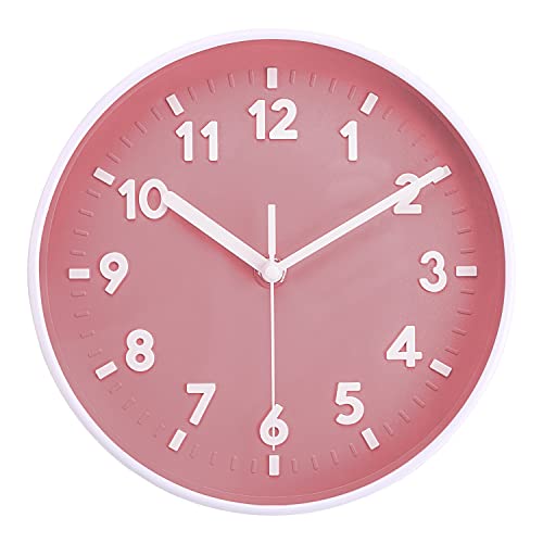 Topkey 8 Inch Silent Wall Clock Easy Readable Big Numbers Non Ticking Round Stylish Modern Clock Decorative for Kitchen Home Dining Room and Office-Pink von Topkey