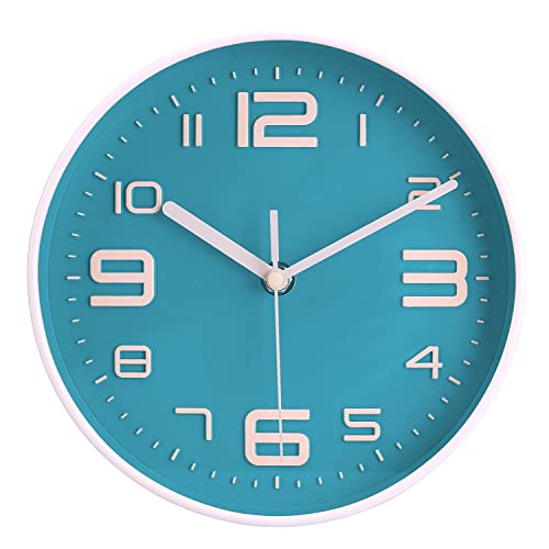 Topkey 8 Inch Silent Wall Clock Easy Readable Big Numbers Non Ticking Round Stylish Modern Clock Decorative for Kitchen Home Dining Room and Office-Teal von Topkey
