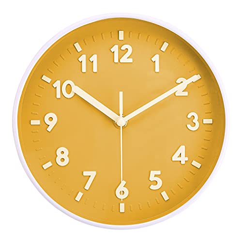 Topkey 8 Inch Silent Wall Clock Easy Readable Big Numbers Non Ticking Round Stylish Modern Clock Decorative for Kitchen Home Dining Room and Office-Yellow von Topkey