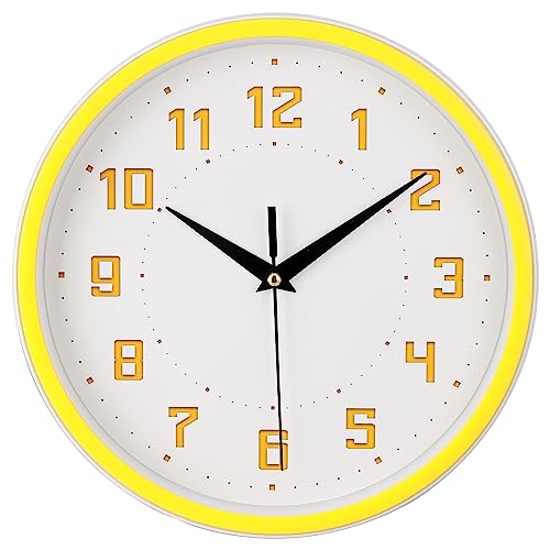 Topkey Silent Round Wall Clock Kitchen 9 Inch Modern Style Non-Ticking Decorative Bedroom Office Study Room Kitchen Wall Clock- Lemon Yellow von Topkey