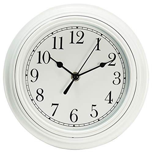 Topkey Stille Wanduhr Küche 9 Zoll Retro Nicht tickend Dekorativ Schlafzimmer Büro Wanduhr (Weiß) von Topkey