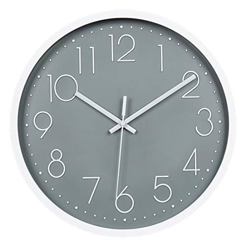 Topkey Wanduhr 30,5 cm leise nicht tickend moderne Uhr runde dekorative Wanduhr für Wohnzimmer, Schlafzimmer, Küche (Batterie nicht enthalten) Grau von Topkey