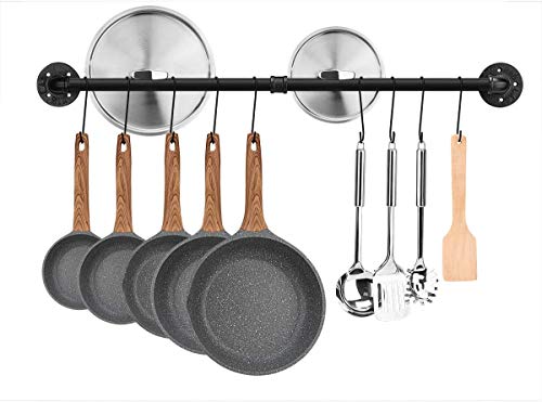 Toplife Küchen Hängeleiste für Küchenutensilien, 60 cm industrieller Stil mit 10 Haken, Hakenleiste Küchenreling Pfannenhalter von Toplife