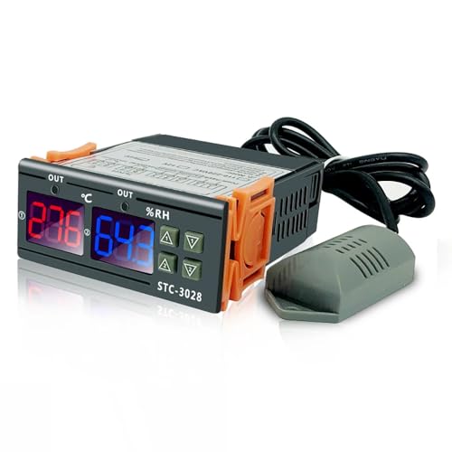 Toplionace Dualer Digitaler Thermostat Temperatur und Feuchtigkeitskontrolle Thermometer Hygrometer Inkubator Controller STC-3028 (DC 12V) von Toplionace