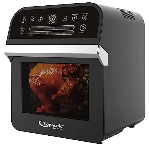 Topmatic XXL Heißluftfritteuse 12L schwarz DAF-1601.12LB 1600W Digitales Touch-Bedienfeld 60M. Timer Küchenmaschine, Air Fryer Air Dryer Backofen Fritteuse von Topmatic