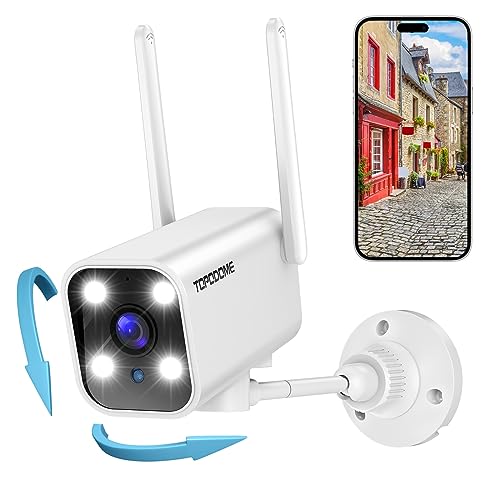 Topodome WLAN-Außenkamera mit 180°/70° automatischer Drehung, 1080p, WLAN-Überwachungskamera, Menschenerkennung, Infrarot- und Farb-Nachtsicht, 25 m, bidirektionales Audio, IP66 von Topodome