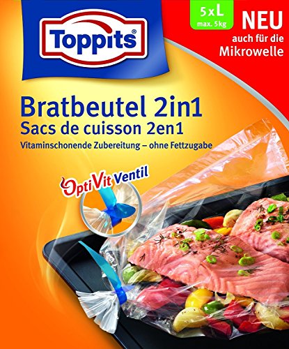 10 x Toppits® Bratbeutel 2in1 mit OptiVit Ventil (5 Stück/Grösse L - 35 x 43 cm - bis max. 5 kg) MIKROWELLEN GEEIGNET von Toppits