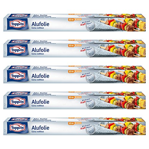 Toppits Alufolie XL Doppel-Kraft-Waben (10m x 44cm), 5er Pack (5 x 10 Meter) von Toppits