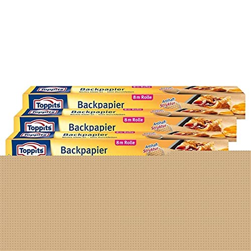 Toppits Backpapier 8m Rolle 38cm breit Antihaft-StStruktur (3er Pack) von Toppits