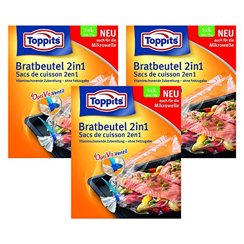 Toppits Bratbeutel 2in1 Large (35 x 43cm), 3er Pack (3 x 5 Beutel) von Toppits