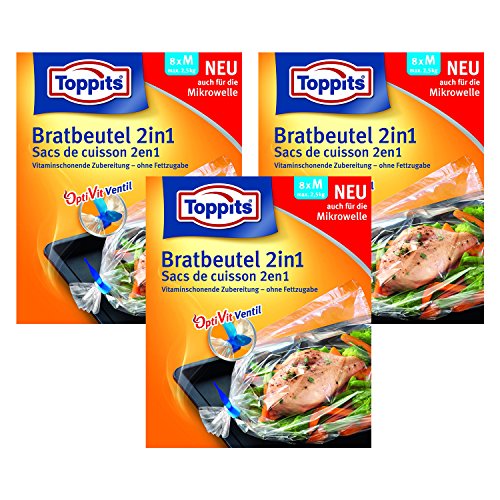 Toppits Bratbeutel 2in1 Medium (25 x 38cm), 3er Pack (3 x 8 Beutel) von Toppits