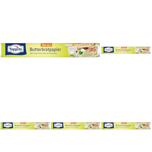 Toppits Butterbrotpapier, fettdichtes Qualitätspapier; 1 x 16 Meter, Weiß (Packung mit 5) von Toppits