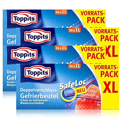 Toppits Doppel-Verschluss Gefrierbeutel 36x1 Liter (4er Pack) von Toppits